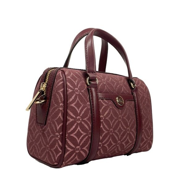 NEW Michael Kors Travel Small Leather & Canvas Duffle Crossbody Bag Oxblood NWT - Picture 7 of 7